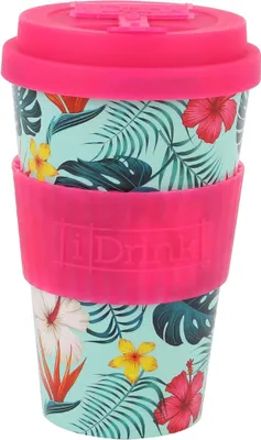 Produktbild von IDRINK®- RPET-Kaffeebecher Silikonverschluss 435 ml Becher Tropical