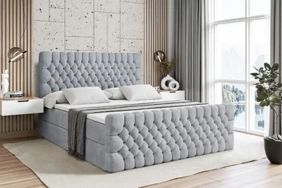 Produktbild von ALTDECOR Boxspringbett mit Fußteil, H3 Matratze und Topper - 160 x 200 cm - SERENE-Z - Hellgrau Samt - Polsterbett mit Bettkasten und Lattenrost, Bett mit Stauraum