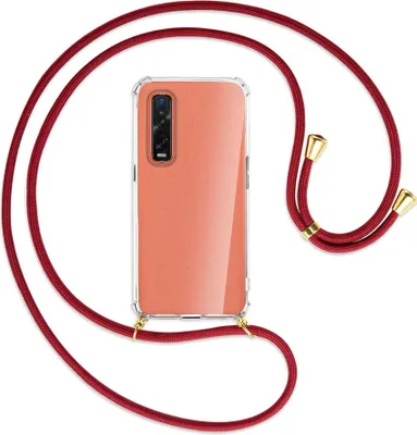 Produktbild von Handykette Backcover-Schutzhülle mit Band (Metall goldfarben) für Oppo Find X2 Pro - dunkelrot