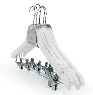 10 Holz-Clip-Kleiderbügel, weiß, 45 cm, verstellbare Clips