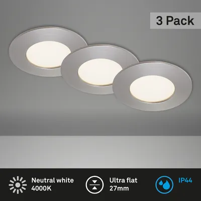 Immagine prodotto di Set di 3 faretti da incasso a LED 4,9W argento 4000K plastica Ø8,5cm IP44 Briloner