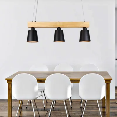 Image de ZMH Lampe pendante de table en bois Lampe pendante noire Lampe pendante réglable en hauteur Lampe pendante pour salle à manger Salle de séjour Salle d'étude