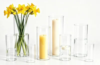 Productafbeelding van Glazen vaas set - Set van 8 - Cilindrische vorm - Transparant - Voor rozen en tulpen - Moderne tafeldecoratie