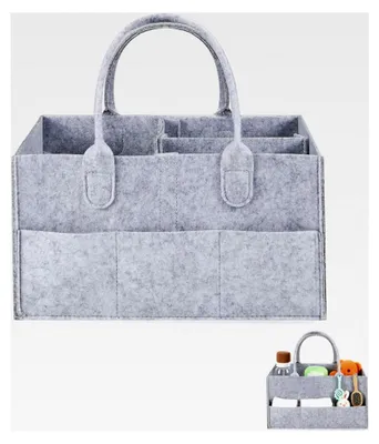 Produktbild von Wickelorganizer, Wickeltisch Organizer und Wickeltasche, 33x23x18cm, Tragbarer Wickelorganizer, Faltbare Filztasche mit Fächern, Bequemes Reisen mit Babybedarf (Grau)