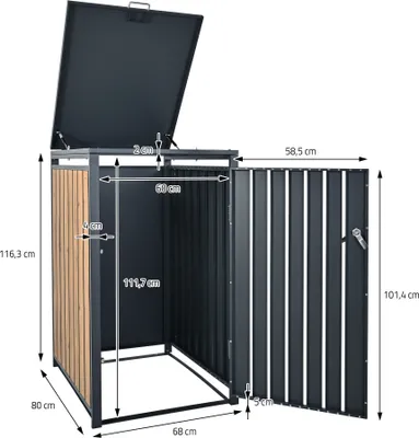 Obrázek produktu pro ML-Design 3-košový box na 3 koše 240L 200x80x116,3 cm antracitový dubový vzhled, ocel, odolný proti povětrnostním vlivům/uzamykatelný