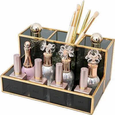 Produktbild von Famanu Kosmetikorganizer mit Parfumablage - Schwarz/Gold