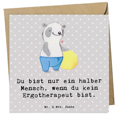 Produktbild von Mr. & Mrs. Panda Klappkarte Ergotherapeut Herz - Grau Pastell - Geschenk, anlasskarte, doppelkarte, Lustig, Ausbildung, Glückwunschkarte, faltkarte, Beruf, Jubiläum