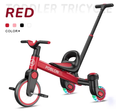 Produktbild von Kinder Dreirad - 3-in-1 Drift Trike - 3 Räder 360° drehbar - Leuchtrollen - Verstellbarer Sitz - Für Jungen & Mädchen 3–6 Jahre - Rot