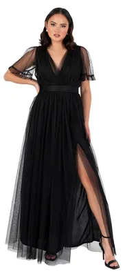 Produktbild von Anaya with Love Damen Maxikleid für Damen, V-Ausschnitt, kurze Ärmel, gerafftes Design, langes Modell