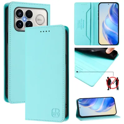 Image de Étui en cuir pour Xiaomi Poco F8 Ultra/Redmi K90 Pro Max, type portefeuille rabattable avec compartiments pour cartes, porte-monnaie et support. Couleur : turquoise