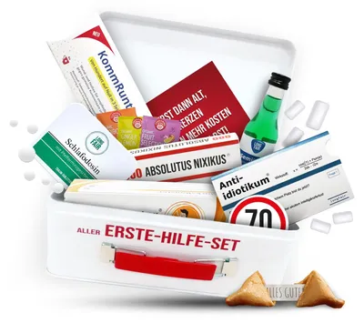 Produktbild von 70. Geburtstag | Erste Hilfe Set Geschenk-Box, witziger Sanikasten | 8-teilig | Spaßgeschenk zum 70. Geburtstag
