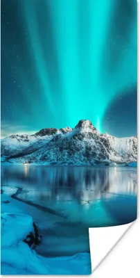 Produktbild von MuchoWow® Poster Nordlicht - Eis - Schnee - Norwegen - Blau - Berge 20x40 cm - Plakat - Foto
