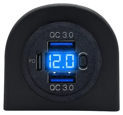 Produktbild von ProRide USB-Autolader, 3 Ports, QC3.0 18W, Voltmeter, Schalter, 12V, IP54