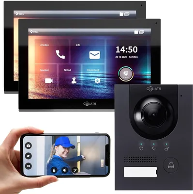 Produktbild von GOLIATH PRO IP Videotürsprechanlage | App | Anthrazit | 1-Familie | 2x 10 Zoll | Unterputz | 180°