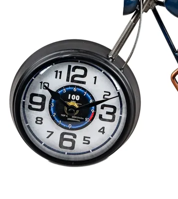 Produktbild von Formano Wanduhr Motorrad 44x22cm - 3D Metall Uhr Blau - Vintage Biker Deko Retro