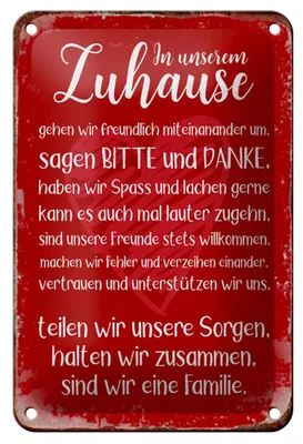 Produktbild von Blechschild Spruch 12x18cm Zuhause sind wir eine Familie