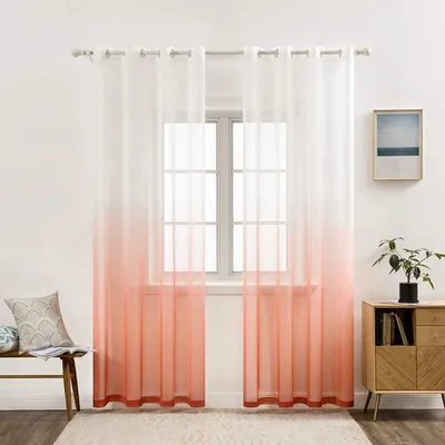 Zdjęcie produktu dla Przejrzyste zasłony z gradientem kolorów - zestaw 2 sztuk, 145 x 140 cm, białe i pomarańczowe