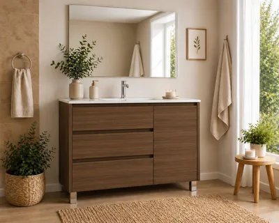 ORIGEN BATH VOLUM Badmöbel mit Waschbecken, 3 Schubladen + Tür, 80x45 cm, Tea-Esche