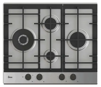 Image de Hoover H-HOB 500 GAS HHG6D5WC5X, Acier inoxydable, Encastrable, 59,5 cm, Gaz, 4 zones, 4 zones