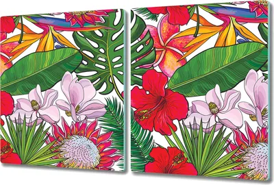Produktbild von Glas-Herdabdeckplatte Glaskeramikfeldabdeckung Spritzschutz - 2x 40x52 cm - Exotische Pflanzen