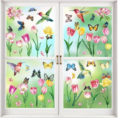 Produktbild von Selbstklebende Fensterbilder für den Frühling, 9 Bögen mit Blumen und Schmetterlingen