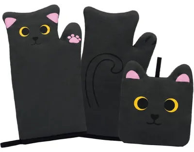 Produktbild von Ofenhandschuhe Topflappen Set 3er, Hitzebeständig bis 250°C, Schwarz