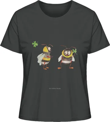 Produktbild von Mr. & Mrs. Panda Oberteil Damen Hummeln Kleeblatt Größe L - Anthrazit - Geschenk, glücklich Werden, sein, Spruch Positiv, Lustige Sprüche, Kurzarmshirt, Baumwoll T-Shirt