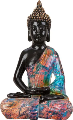 Produktbild von Buddha Skulptur "Colorful Art" aus Polyresin schwarz/bunt Höhe 39cm Breite 25cm