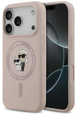 Zdjęcie produktu dla Etui Karl Lagerfeld Silicone Karl&Choupette Ring Magsafe Do Iphone 17 Pro - Różowe
