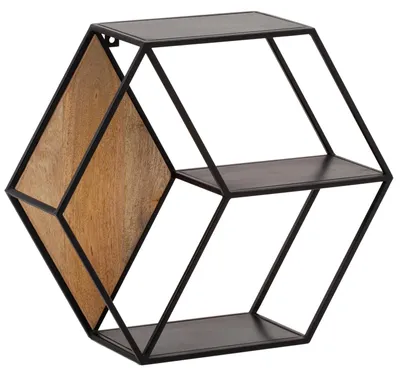 Produktbild von Wandregal Mango Massivholz Metall Sechseck Industrial 3 Ablagen