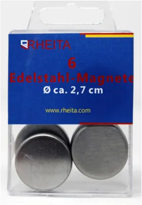 Produktbild von Magnete-Edelstahl 27 mm rund silber, 6 Stück in Klarsichtbox