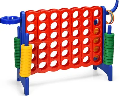 Produktbild von GOPLUS Riesiges 4 Gewinnt Spiel, Strategiespiel mit 42 Ringen, Basketballkorb & Wurfspiel & Schnellspannhebel, 4 in Einer Reihe für Kinder & Erwachsene