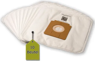 A stack of vacuum cleaner bags with one bag in focus, showing its connector.