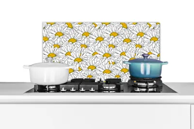 Obrázok produktu pre MuchoWow® Splashback Kuchyňa - Kuchynský backsplash - Ochrana steny pre sporák a drez Kvety - Biela - Jar - Vzory 70x30cm Alu-Dibond (alternatíva k