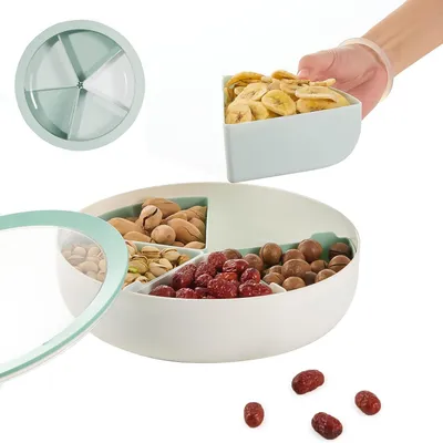 Snackbox mit 5 Fächern, 28,6 x 8 cm, grün, mit Deckel