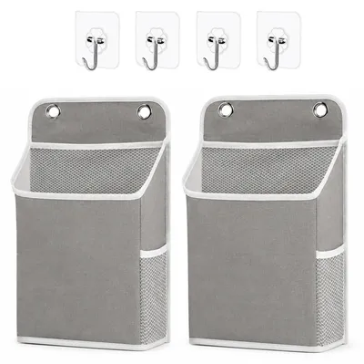 Image de Panier de rangement suspendu - Organiseur mural - À compartiments - Gris - Lot de 2