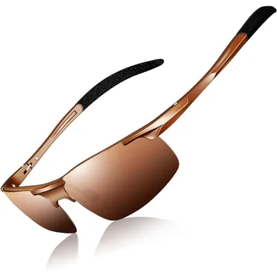 Zdjęcie produktu dla Okulary sportowe męskie, okulary rowerowe z polaryzacją, metalowa oprawka, filtr UV400, kolor brązowy