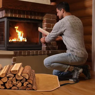 Produktbild von Gewaxt canvas draagtas mit Haken 99 x 45 cm, robuste Holzblockhalterung für Kamin