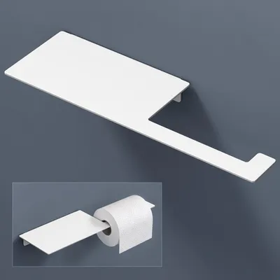 Produktbild von doporro Toilettenpapierhalter Kleben mit Ablage, Klopapierhalter ohne Bohren & mit Bohren, Klorollenhalter für Badezimmer Matt Weiß Lino-01