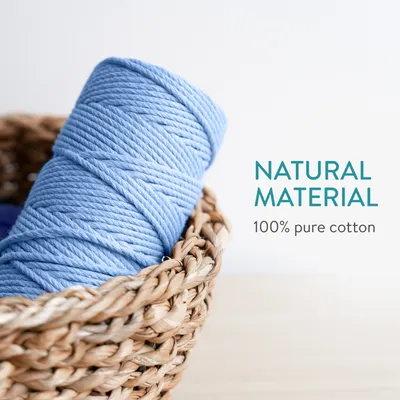 Produktbild von Navaris Makramee Garn 3er Set - Baumwollschnur für DIY Projekte Wandteppich Traumfänger - Baumwolle Baumwollkordel - weiß dunkelblau hellblau