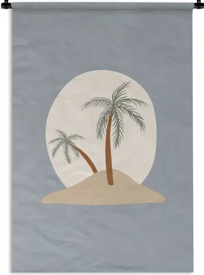 Produktbild von MuchoWow® Wandteppich Wandbehang Palme - Pastell - Blau - Sonne 60x90 cm Tapisserie Dekoration Wandtuch - Foto-Teppich - Abwaschbar