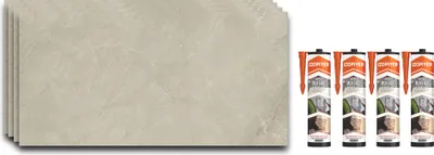 Produktbild von IZODEKOR – SPC Wandpaneel Betonoptik/Natursteinoptik Grau 60x120cm – 4 Stück + 4 Kleber – Sandstein Beige