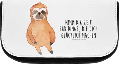 Produktbild von Mr. & Mrs. Panda Kosmetiktasche Faultier Zufrieden - Weiß - Geschenk, Kulturbeutel, Pause, Necessaire, Faultiere, bad tasche, Organizer, Glück, Make-up, kosmetiktäschchen