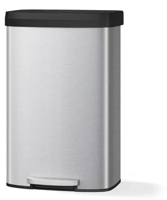 Imagen del producto de Cubo de basura de 80 litros - Cubo para residuos - Tapa con cierre suave - Acero inoxidable - Rectangular - Para uso en interiores y exteriores - Color acero inoxidable