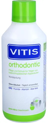 Produktbild von VITIS orthodontic Mundspülung zur ergänzenden Pflege für Träger von Zahnspangen, 500 ml Lösung