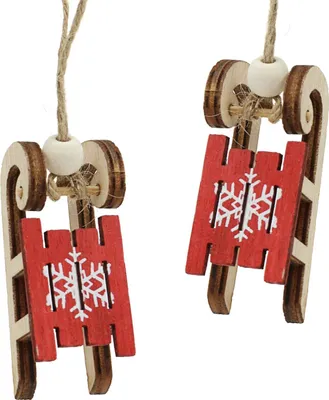 Produktbild von Weihnachtsbaum-Deko: Rote Hängele-Schlitten aus Holz, 4cm, 12 Stück - Christbaumschmuck & Winterdeko-Set