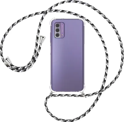 Produktbild von Handykette Backcover-Schutzhülle mit Band (Metall silberfarben) für Nokia G42 5G (6.56'') - schwarz/grau/weiß