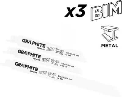 Zdjęcie produktu dla GRAPHITE Brzeszczoty do piły szablastej, BIM, zestaw 3 szt.