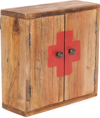 Obrázek produktu pro VINTAGE MEDICÍNSKÁ SKŘÍŇKA | 35x35x13cm (VxŠxH) Přírodní dřevěná nástěnná skříňka