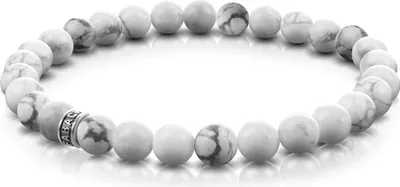 Produktbild von FABACH Howlith Perlenarmband mit 6mm Edelstein-Perlen und 925 Sterling Silber Logo-Perle - Edles Naturstein Stretch-Armband für Damen (Weiß)